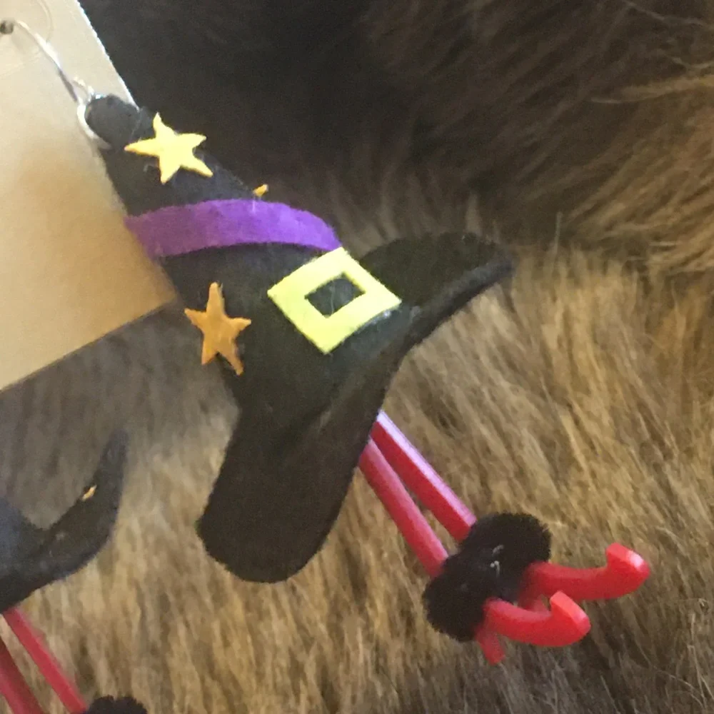 Halloween witch hat with legs fish hook earrings